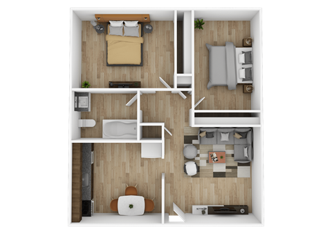 Floor plan for 2 beds, 1 bath, 750 sqft